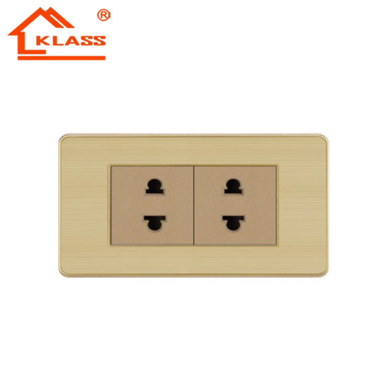 墨西哥式外销出口工厂批发金色铝拉丝墙壁开关四孔多   功能插座