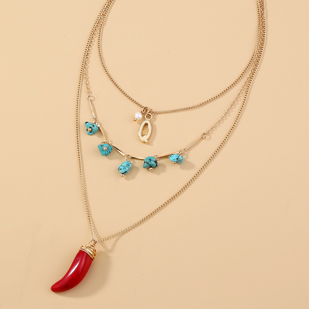 Turquoise Letter Q Necklace Summer Simple Fashion Hand-wound Red Pepper Necklace Wholesale display picture 5