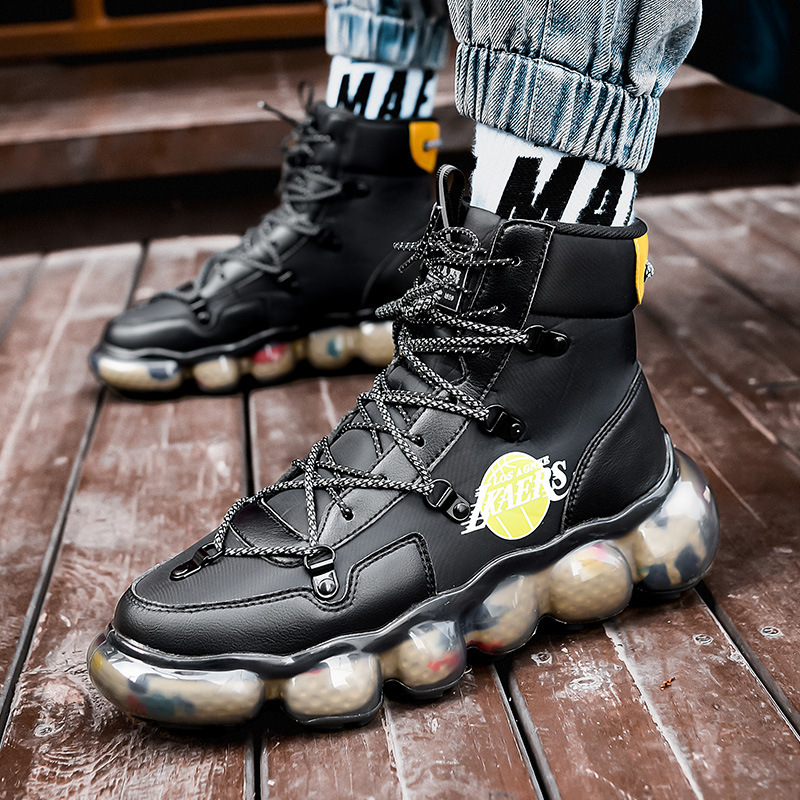 秋冬季新款保暖运动休闲鞋时尚潮流爆米花鞋底系带男士跑步鞋潮男