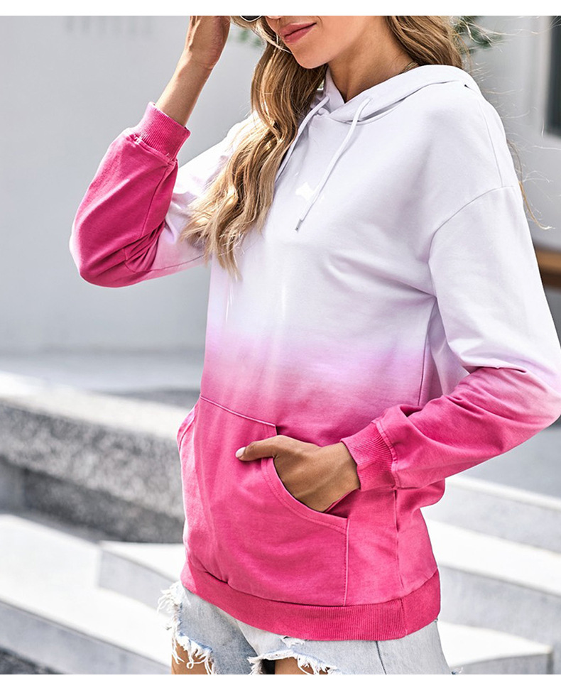 Suéter de manga larga informal con capucha de nuevo estilo de otoño e invierno de color degradado para mujer NSSI2741