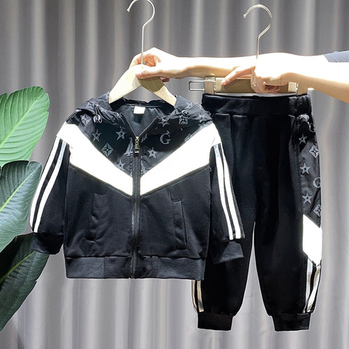 6390 Boys Autumn Clothing Set  New Baby Spring and Autumn Sports Tide Clothes Children's Reflective Clothing Two-piece Set