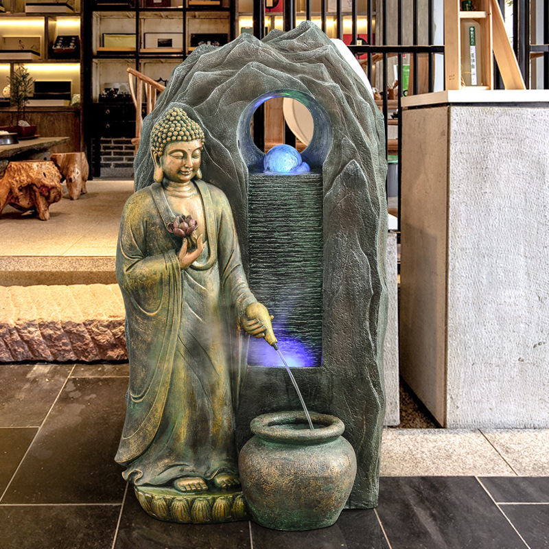 Sudeste de Asia Buda estatua fluyendo agua decoración Sala té Sala fuente humidificador Club Oficina Zen fortuna Agua Paisaje Decoración