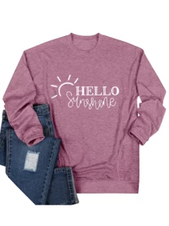 跨境新款hello sunshine时尚插口袋字母卫衣秋冬女装长袖卫衣