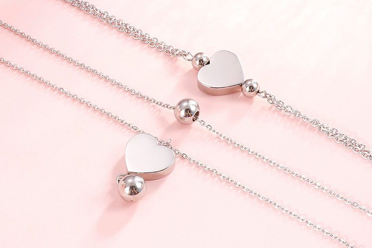 18K popular simple stainless steel double heart necklace bracelet set wholesale nihaojewelry