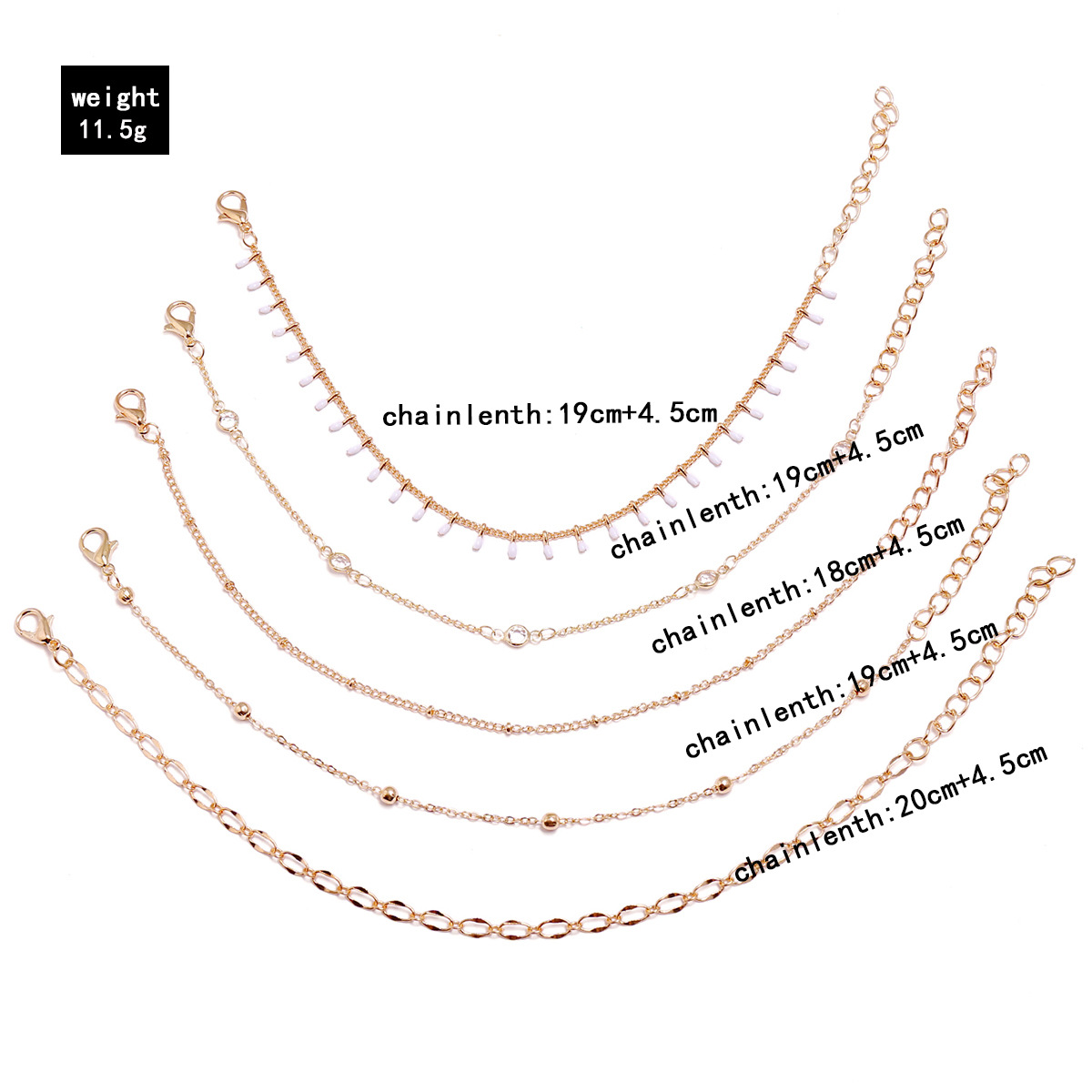 Simple Summer Beach Handmade White Dripping Crystal Bead Chain Five-piece Multi-layer Anklet Set Of 5 Wholesale Nihaojewelry display picture 7