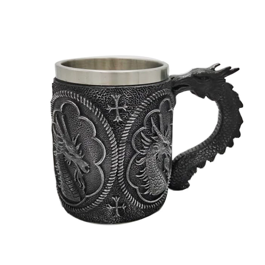 3D череп Mug — смоляной внешний слой и двойной слой нержавеющей стали, Gothic Goblet 330–400 мл