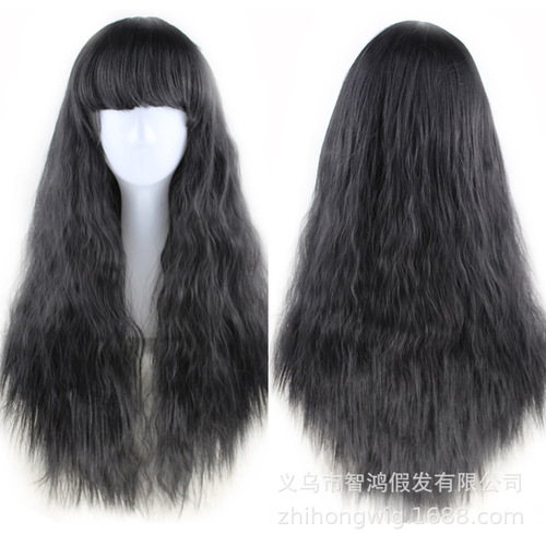Full bangs, corn perm, long wig cover, instant noodle roll, air bangs, simulated fluffy wig head cover, whole top can be wholesaled