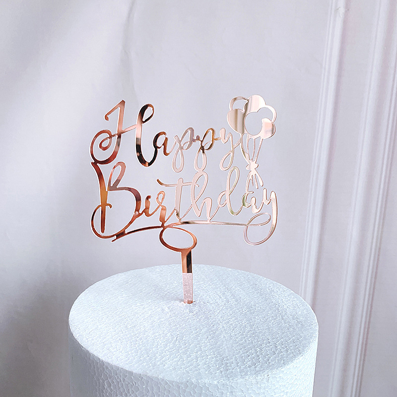 Cross-border Rose Gold English Acrylic Cake Card Factory Directly Supply ins-style Simple Birthday Cake Decoration