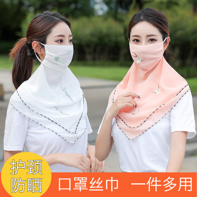 防晒面纱护脸骑车遮脸小丝巾女面部罩百搭挂耳围脖套护颈领巾薄款