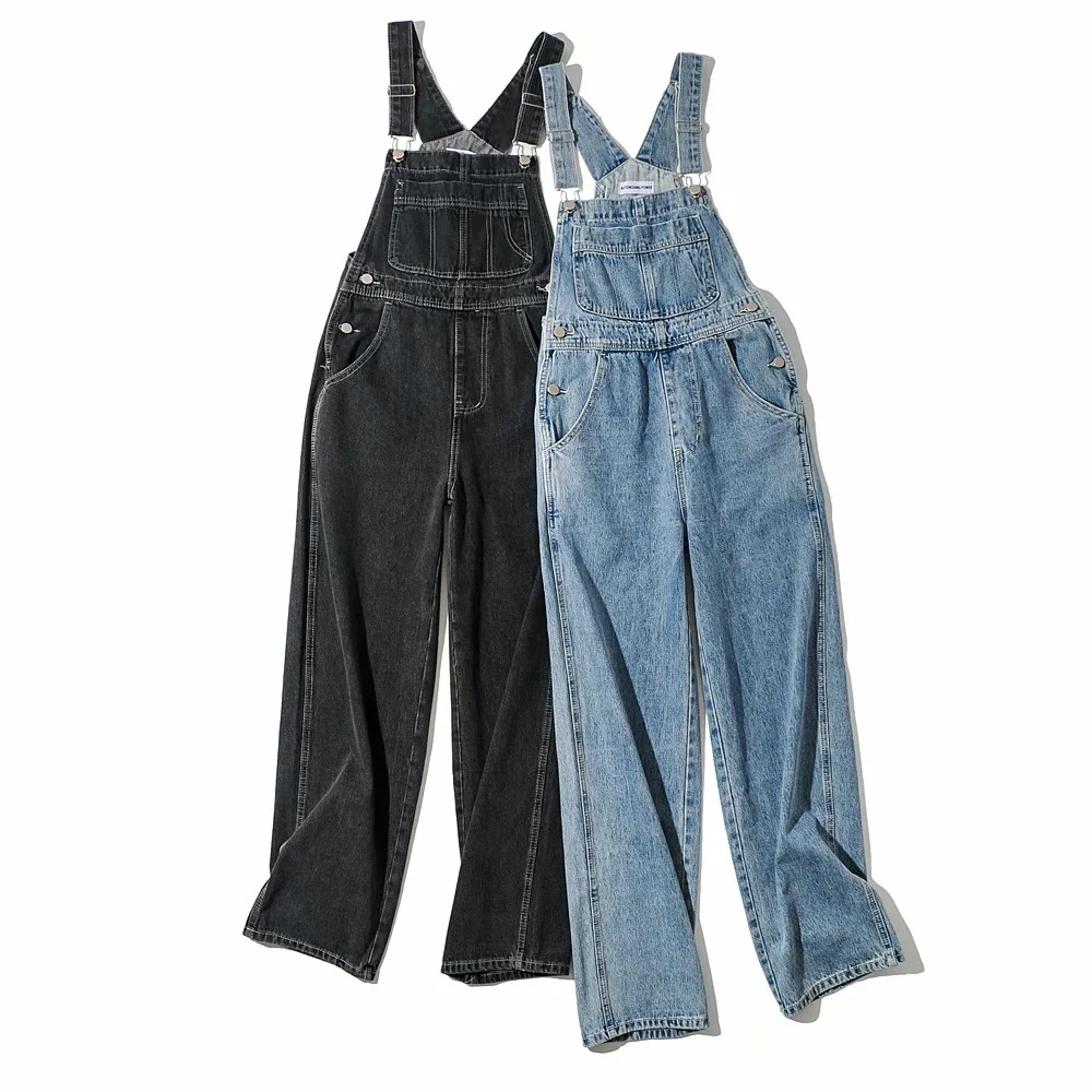 High Waist Loose Denim Overalls NSAC14356