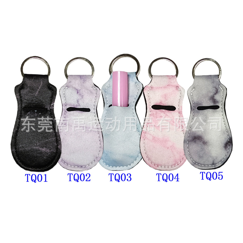 大理石图案潜水料钥匙扣 neoprene葫芦口红套wish亚马逊热卖唇膏