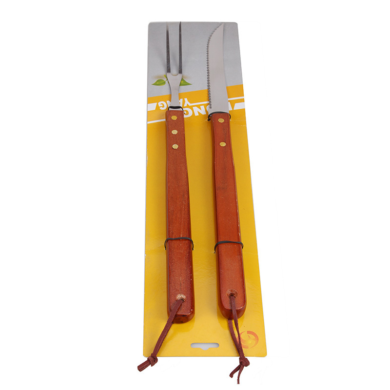 Fuente de la fábrica barbacoa Parrilla de acero inoxidable cuchillo y tenedor traje de barbacoa combinación de 2 piezas al aire libre camping barbacoa herramientas