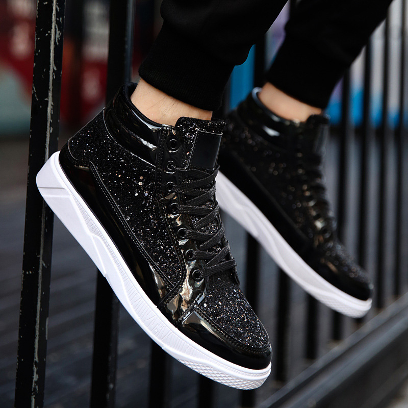 Cross-Border Large Size Leather Boots Glossy Personalized Martin Boots Men's Casual Sneakers High-Top Stage Retro Gold Boots