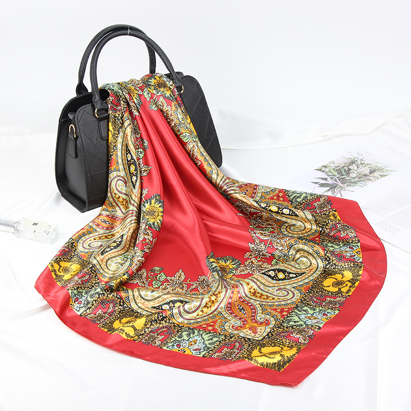 70g Weight Silk Scarf Classification Street Occasion Satin Material Flower Pattern Women's Retro Flower Satin Printing Scarves & Gloves