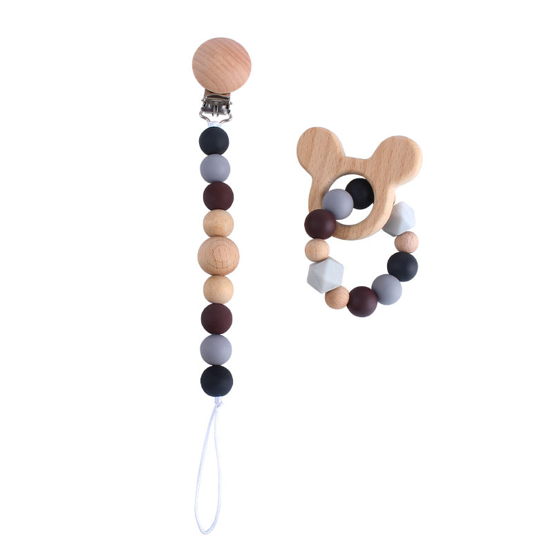 Amazon nuevo bebé de haya de juguete mordedor de dibujos animados animal mordedor de silicona cuentas chupete cadena anti-caída de la cadena