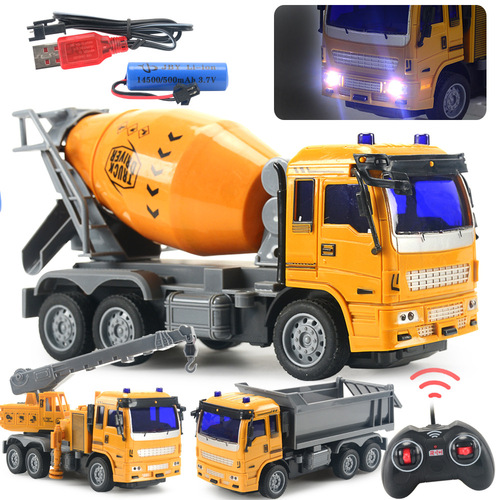 Cross-border children's electric four-way wireless remote control engineering vehicle toy set boy mixing crane model stall