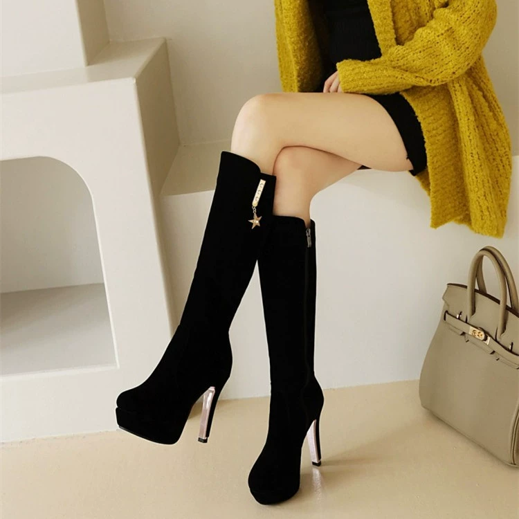 Красные Свадебные сапоги европейские и американские весенне-осенние короткие сапоги до колена на тонком каблуке на высоком каблуке замшевые длинные сапоги рыцарские длинные сапоги женская обувь больших размеров 48