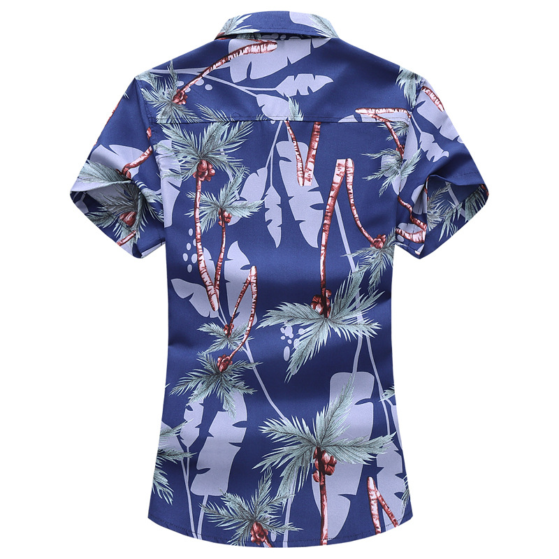 Summer new men's oversized slim fit short sleeve printed shirt thin casual men's shirt Beach Flower inch shirt