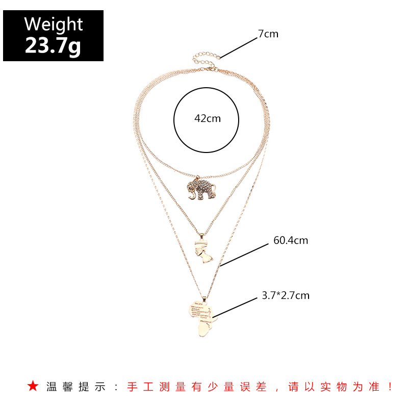 New Fashion Multi-layer Simple Alloy Elephant Map Portrait Necklace display picture 2