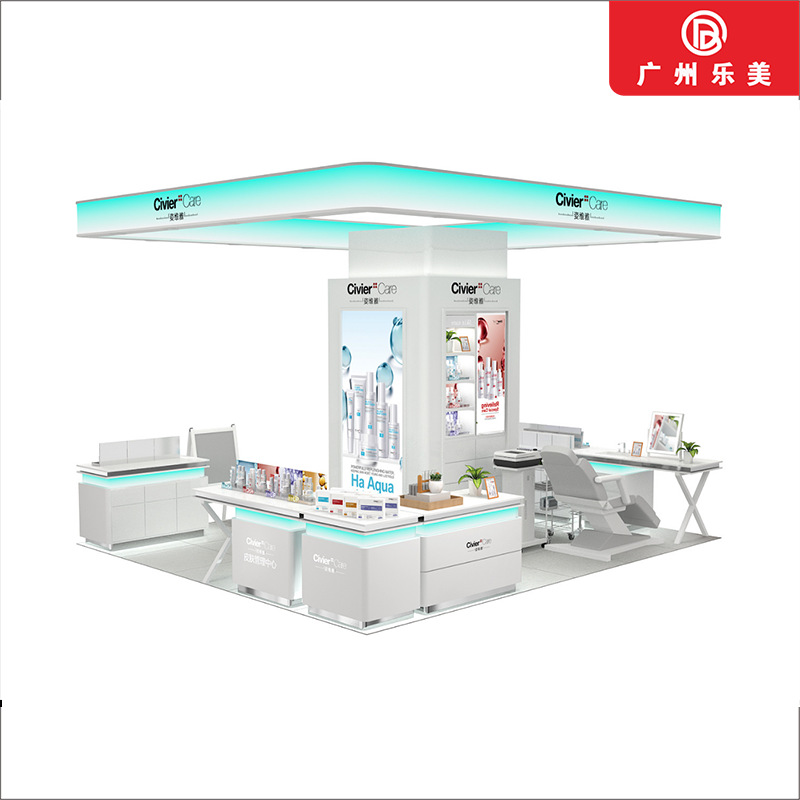 专业设计制作木质烤漆护肤品柜亚克力台面中岛柜发光化妆品柜厂家