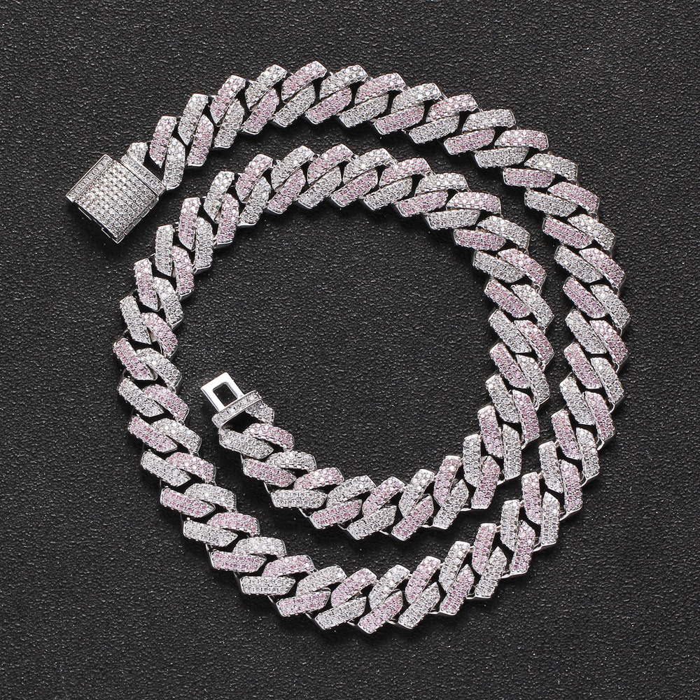 Cuban Link Chain With Zirconium Diamonds For Men, 13mm Box Clasp_voghion.com