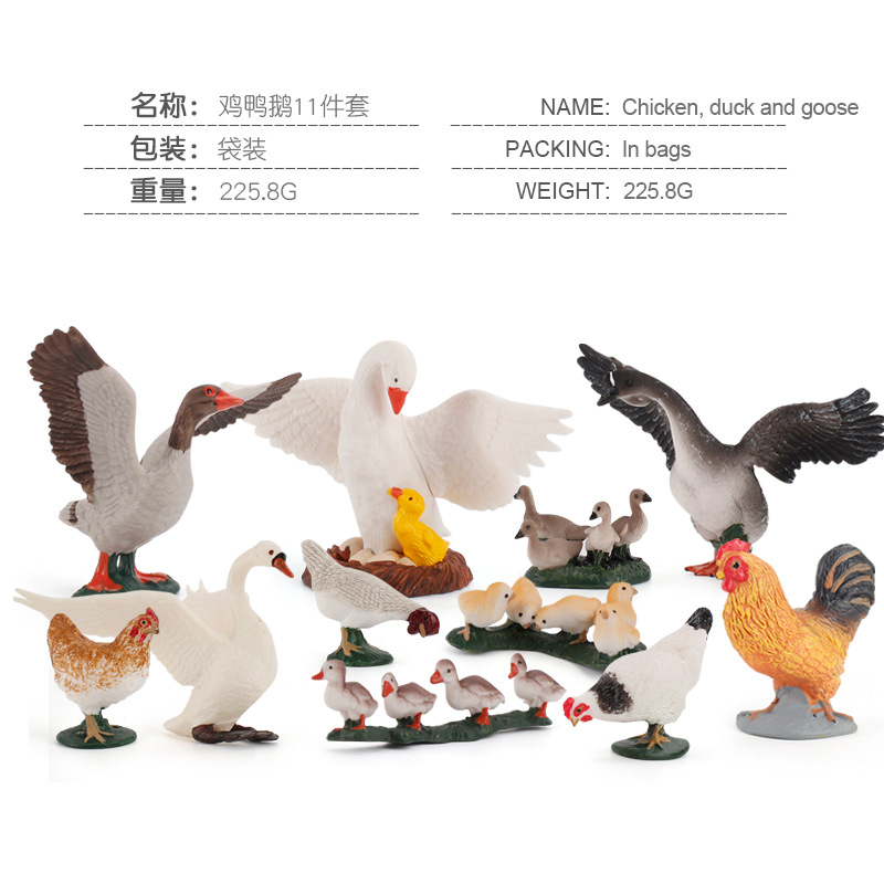 Exportación transfronteriza nuevos niños simulación granja aves modelo animal pollo pato ganso arena bandeja combinación 11 piezas conjunto adornos