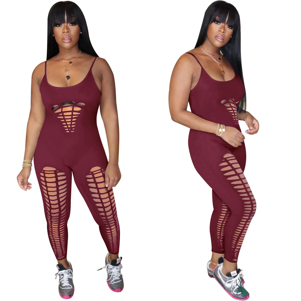 women s Slim Hole Multicolor Sling jumpsuit nihaostyles clothing wholesale NSWNY74518