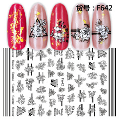 Ultra-thin back adhesive black and white black leaves flowers totem people nail sticker beauty nail supplies photography sticker decoration