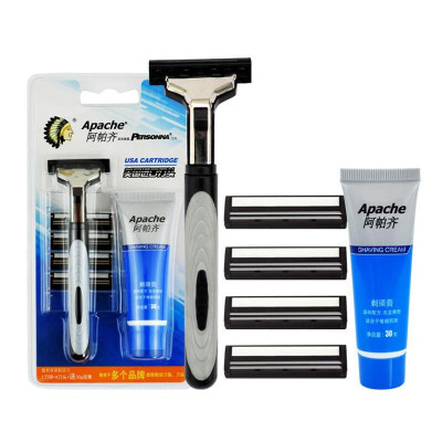 阿帕齐旋转双层男士手动剃须刀1刀架+4刀头（送30g须膏）344-5|ms