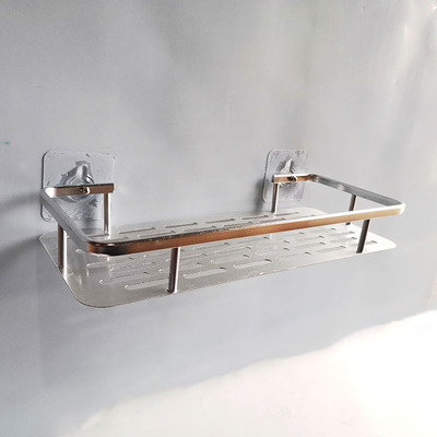 太空铝免打孔长方置物架 浴室厨房隔板架 单层调味架|ms