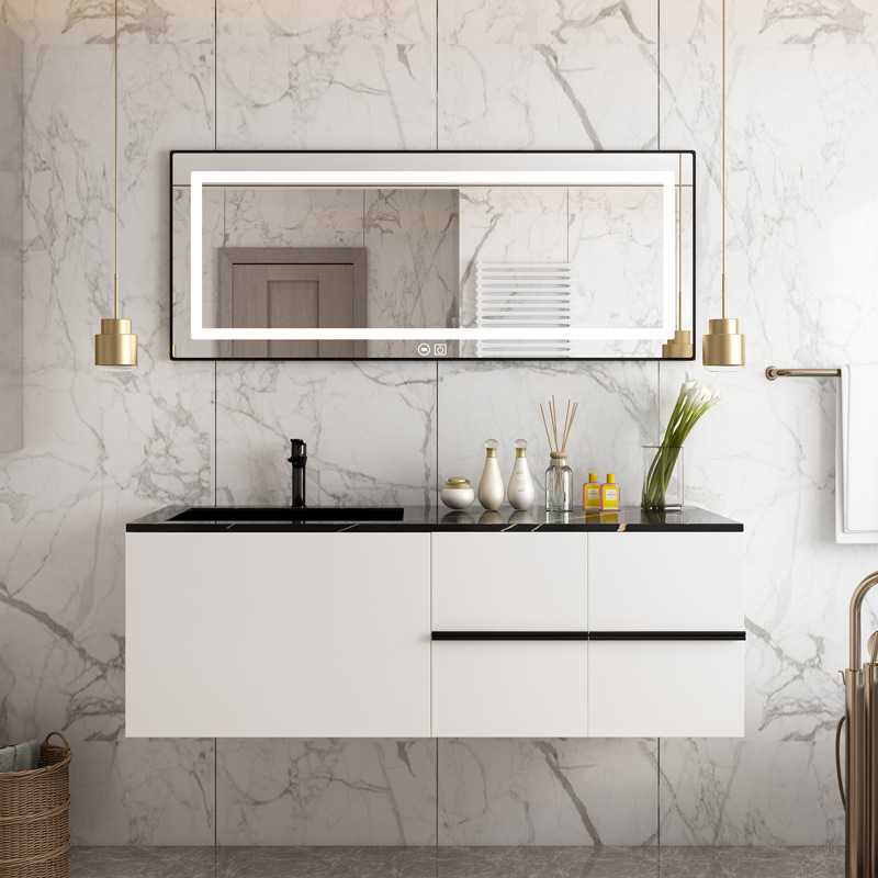 岩板北欧实木浴室柜组合轻奢现代简约智能镜洗手台盆卫生间洗漱台