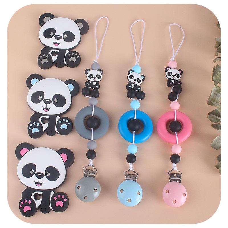 DIY bebé chupete anillo de goma Panda de silicona perlas Cadena de pezón cadena anti-caída AliExpress Amazon Venta caliente