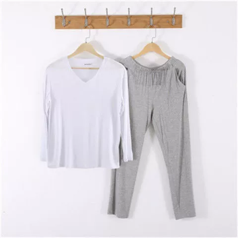 Men’s long‑sleeve pajama set, long trousers and top, plus sizes L–8XL, modal blend