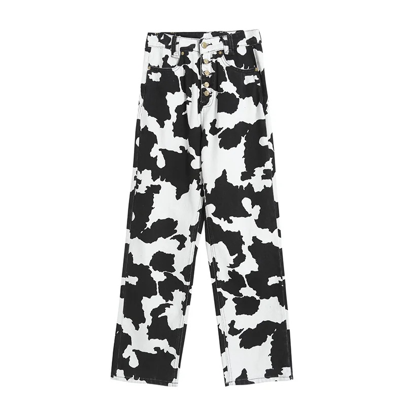 Cow Pattern Print Casual Jeans NSAC14365