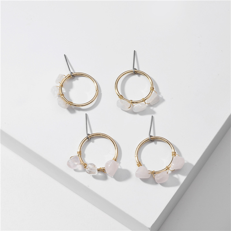 Fashion Natural Opal Powder Crystal Stone Winding Earrings Wholesale Nihaojewelry display picture 1