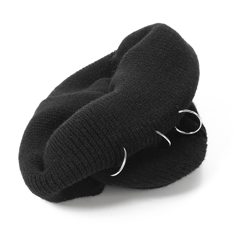 2024 Autumn and winter hole breaking ruffian solid color knitted female trendsetters street yarn versatile styling hat_voghion.com