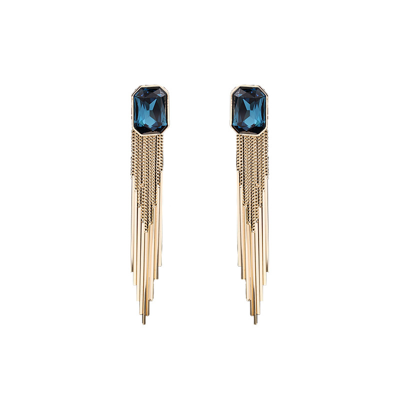 Fashion Tassels Show Face Earrings 925 Silver Needle Crystal Long Earrings Wholesale Nihaojewelry display picture 10