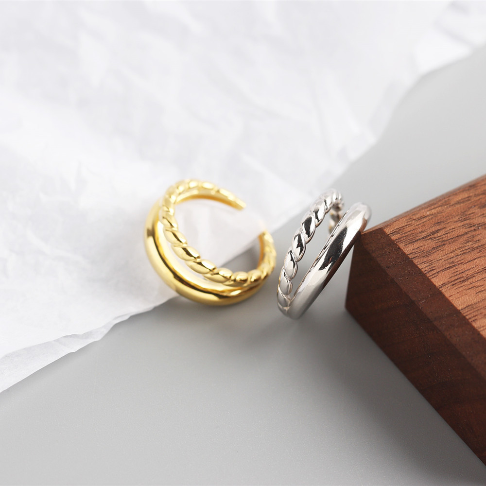 Tyj0289 Japanese and Korean Style S925 Sterling Silver Ins Minimalist Geometric Double-Layer Glossy 