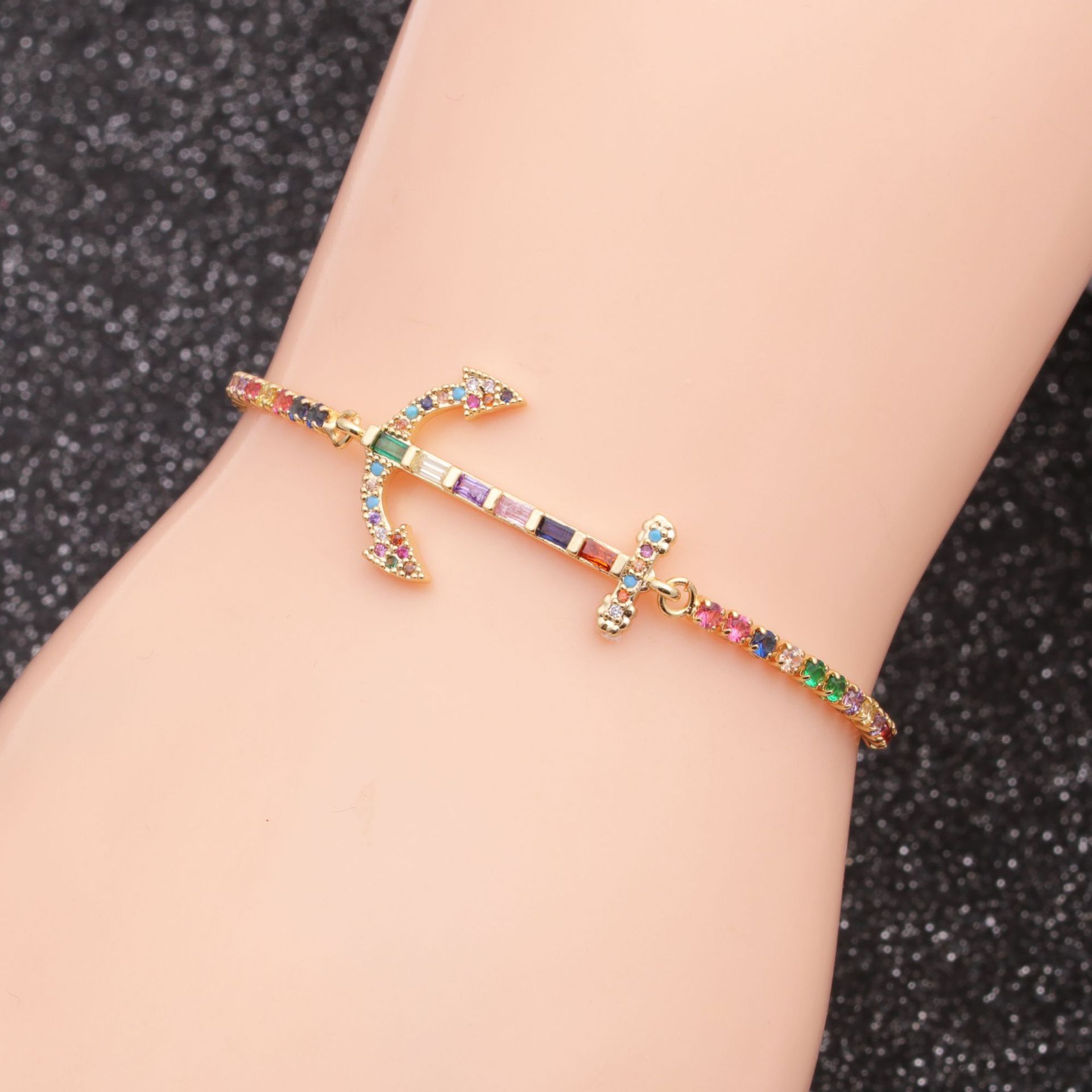 jewelry copper micro-set zirconium anchor adjustable bracelet gift wholesale nihaojewelry