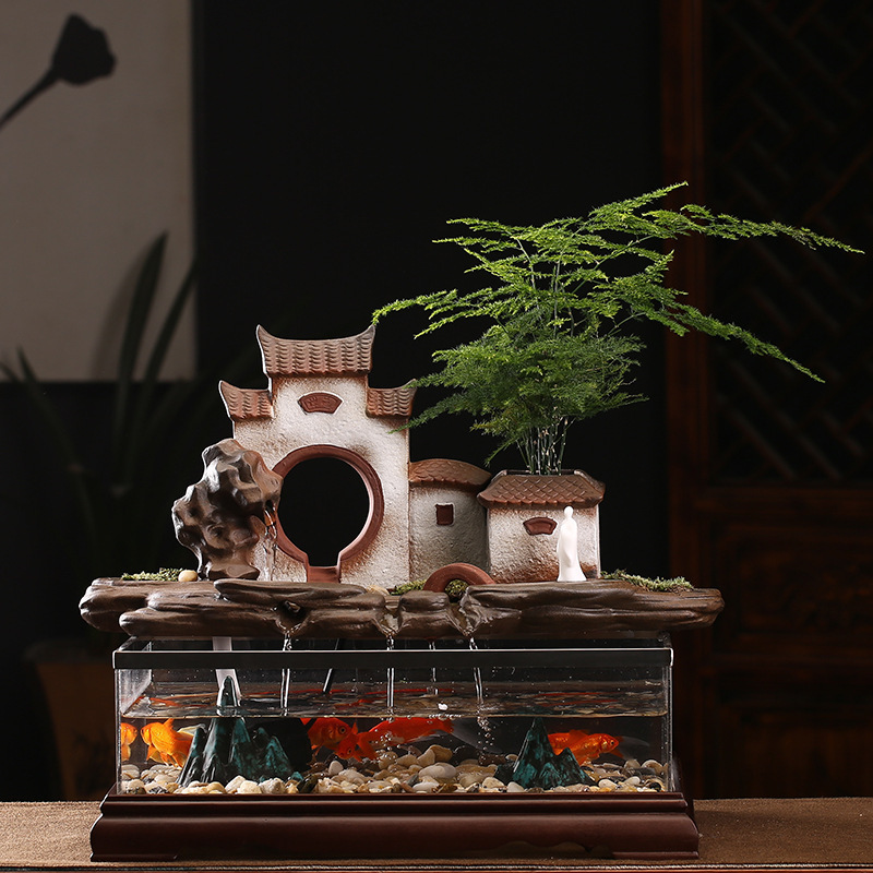 Running water feng shui wheel fortune-making fish tank rockery small ornaments indoor entrance desktop landscape decoration business gift fortune