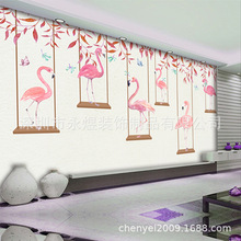 欧式ins火烈鸟壁画客厅沙发电视墙布卧室床头粉色网红背景墙壁纸