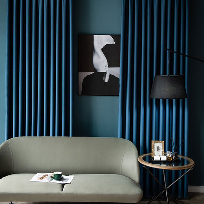 北欧轻奢遮光窗帘布料迪拜棉纤丝条卧室客厅酒店工程窗帘成品定制