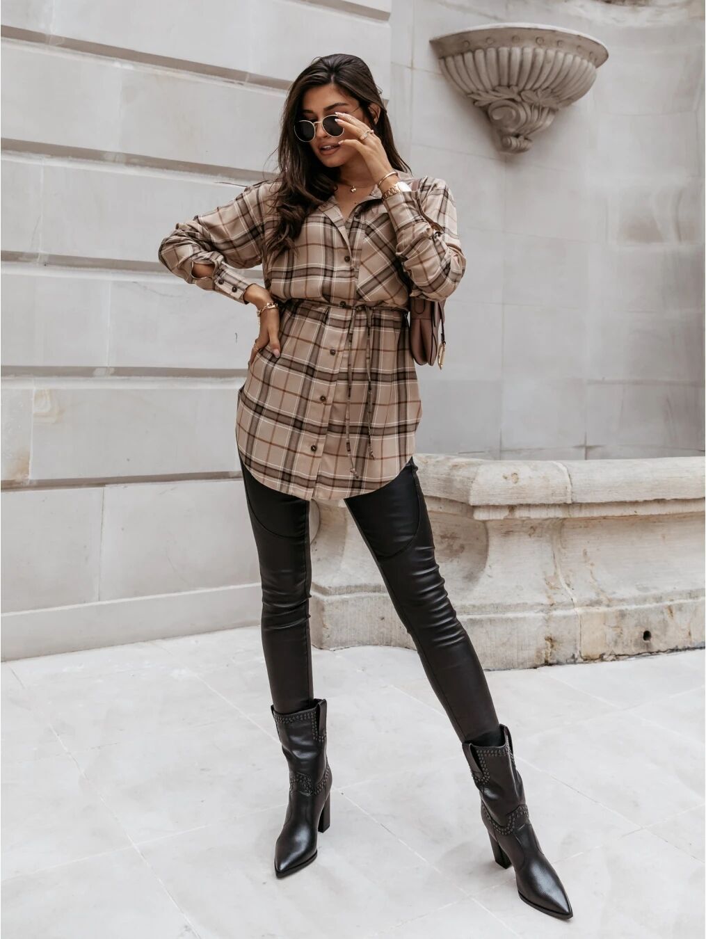 long-sleeved long fashion plaid dress NSYD16962