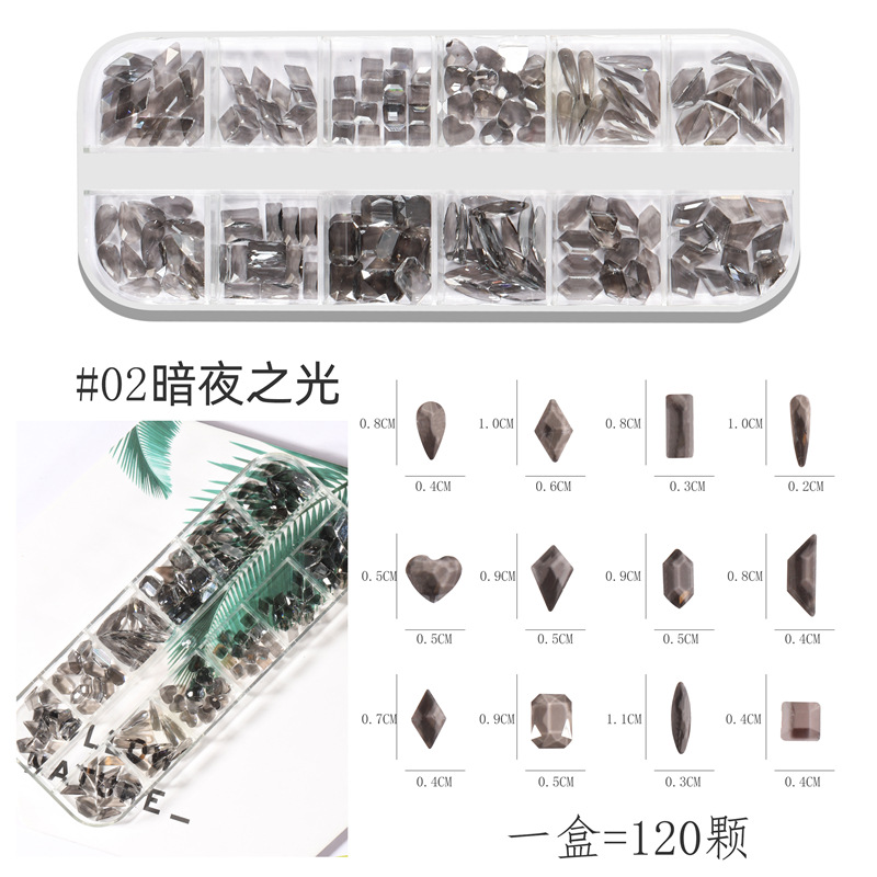 Transfronterizo nuevo Diamante de uñas DIY caja larga de uñas plana de forma especial de diamante color mágico AB Moonlight diamante joyería de uñas