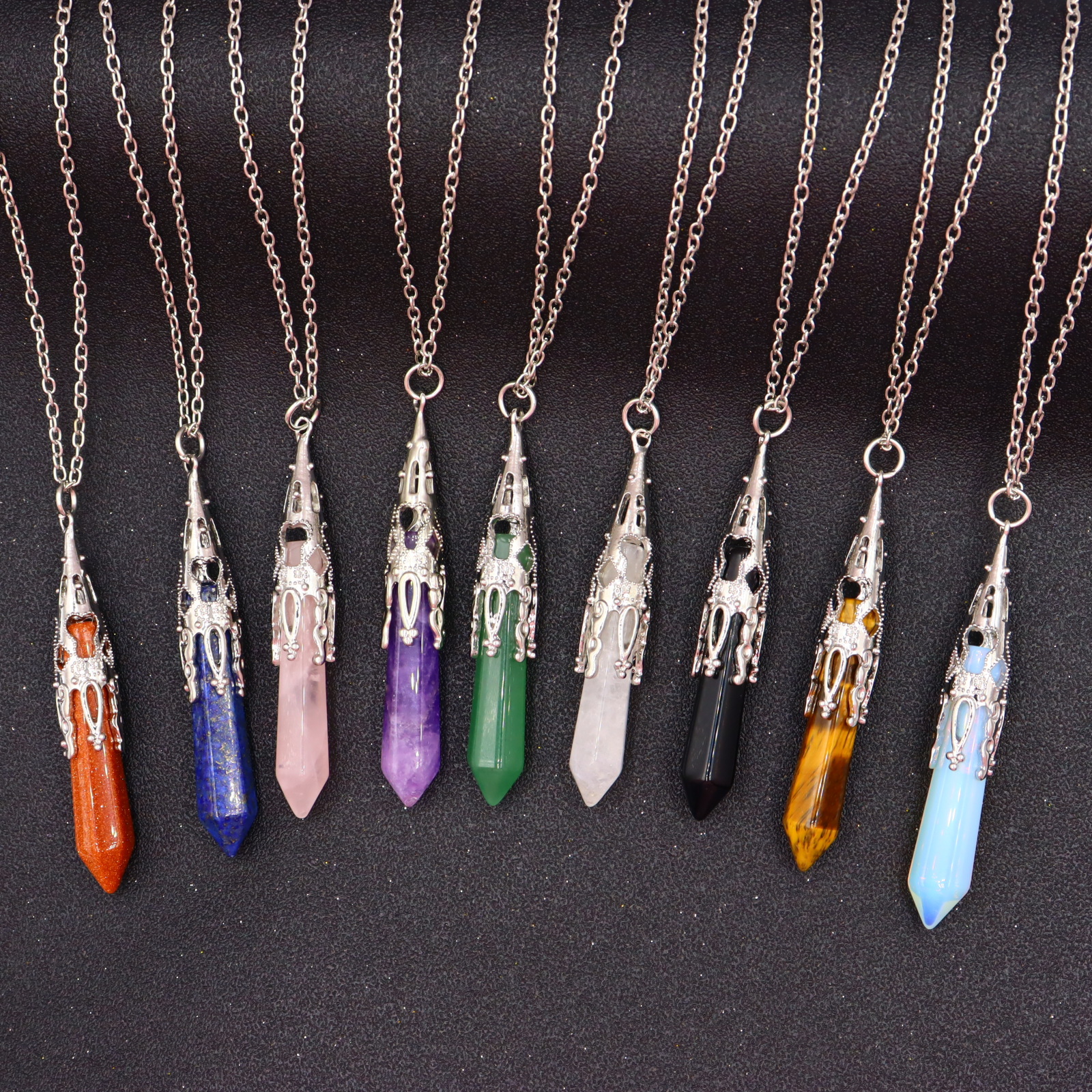 Fashion Hexagon prism natural stone Beaded Polishing Pendant Necklace 1 Piece