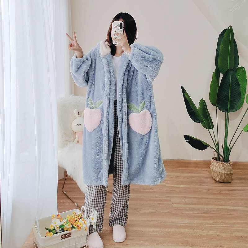 LXL連帽スリーパー浅青刺繍ウサギ耳