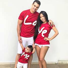2024新款卡通亲子装loveme 图案女印花T恤速卖通EBAY亚马逊短袖