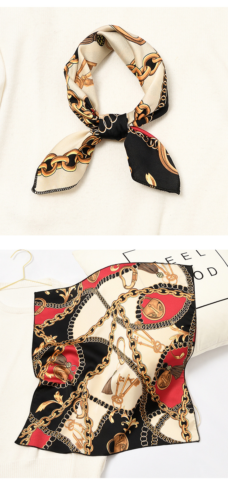 24g Weight Silk Scarf Classification Street Occasion Satin Material Geometric Pattern Spring, Autumn Season Women'S Gender Sweet Style Square Scarf Women's All-match Autumn And Winter Literature And Art Small Silk Scarf Retro Scarf 5