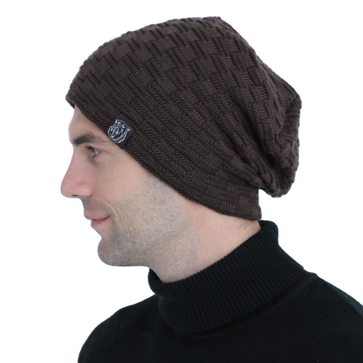 New men's knitted pullover with plush fabric logo for autumn and winter, personalized outdoor cycling sweater warm hat_voghion.com