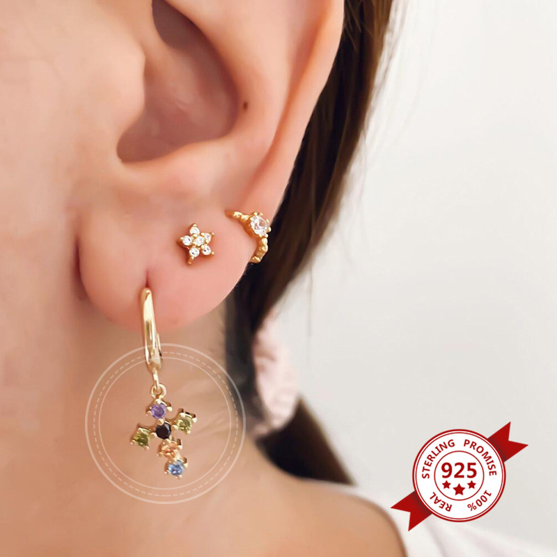 Boucles D'oreilles Européennes Et Américaines Pourpres En Argent S925 Avec Diamants Croisés À L'aiguille display picture 5